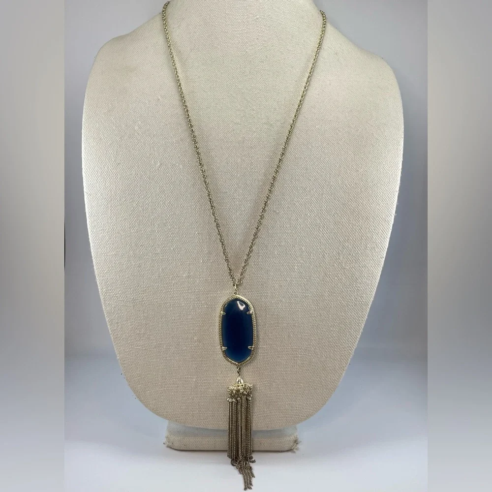 Vintage signed KENDRA SCOT Gold TONE Rope Chain Glass Tassel Pendant Necklace